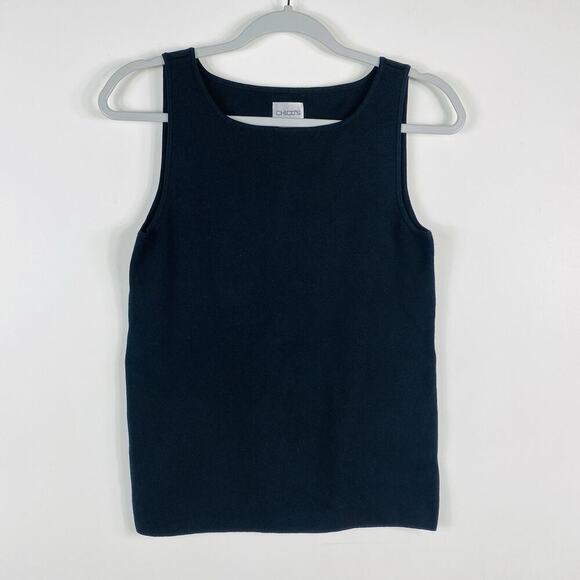 Chico's Size Small 4 0 Silk Blend Tank Top Black Sleeveless Casual - Picture 1 of 4